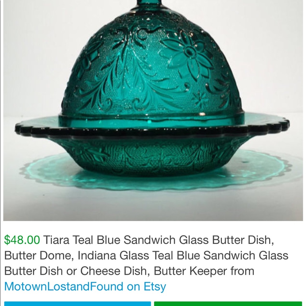 Tiara Teal blue green butter dish